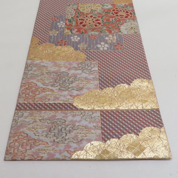 とん R7SK504 袋帯 古代文様 ゴールド ピンク 花鳥 唐草 六通柄 袋帯 雲取り紋様 色紙デザイン 金糸 ゴールドxピンク色x