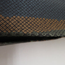 Load image into Gallery viewer, Back zone fashionable bag band double -sided carrier reversible Kanako on the striped pattern branch pattern gold thread gold x green x brown pure silk tailed kimono length 456cm