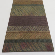 Load image into Gallery viewer, Back zone fashionable bag band double -sided carrier reversible Kanako on the striped pattern branch pattern gold thread gold x green x brown pure silk tailed kimono length 456cm