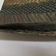 Load image into Gallery viewer, Back zone fashionable bag band double -sided carrier reversible Kanako on the striped pattern branch pattern gold thread gold x green x brown pure silk tailed kimono length 456cm