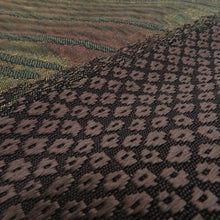 Load image into Gallery viewer, Back zone fashionable bag band double -sided carrier reversible Kanako on the striped pattern branch pattern gold thread gold x green x brown pure silk tailed kimono length 456cm