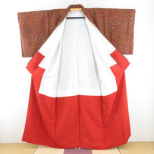 Load image into Gallery viewer, Komon geometric pattern on flower brown orange x green lined collar pure silk casual kimono 153cm