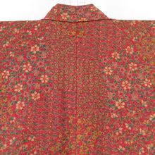 Load image into Gallery viewer, Komon geometric pattern on flower brown orange x green lined collar pure silk casual kimono 153cm