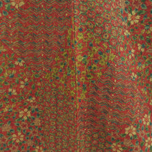 Load image into Gallery viewer, Komon geometric pattern on flower brown orange x green lined collar pure silk casual kimono 153cm