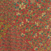 Load image into Gallery viewer, Komon geometric pattern on flower brown orange x green lined collar pure silk casual kimono 153cm