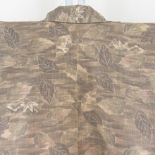 画像をギャラリービューアに読み込む, 紬 着物 葉っぱ模様 正絹 薄茶色x砂折 袷 広衿 カジュアル 仕立て上がり着物 身丈159cm