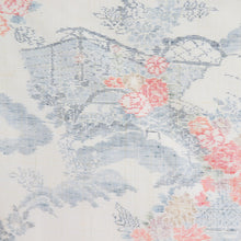 画像をギャラリービューアに読み込む, 紬 着物 紬 風景模様 クリーム色x灰色xオレンジ色 正絹 袷 バチ衿 カジュアル 仕立て上がり着物 身丈163cm