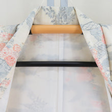 画像をギャラリービューアに読み込む, 紬 着物 紬 風景模様 クリーム色x灰色xオレンジ色 正絹 袷 バチ衿 カジュアル 仕立て上がり着物 身丈163cm