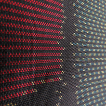 画像をギャラリービューアに読み込む, 紬 着物 大島紬 市松に扇子模様 黒色x深緑色x多色 正絹 袷 バチ衿 カジュアル 仕立て上がり着物 身丈156cm