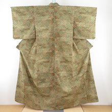Load image into Gallery viewer, Komon geometric pattern dyed pongee lined brown collar yellow -green pure silk tailor Casual kimono 157cm