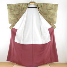 Load image into Gallery viewer, Komon geometric pattern dyed pongee lined brown collar yellow -green pure silk tailor Casual kimono 157cm