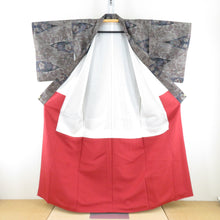 画像をギャラリービューアに読み込む, 紬 着物 大島紬 カタス式 重ね菱に花に花模様 茶色x紺色x緑色 正絹 袷 バチ衿 カジュアル 仕立て上がり着物 身丈159cm