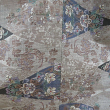 画像をギャラリービューアに読み込む, 紬 着物 大島紬 カタス式 重ね菱に花に花模様 茶色x紺色x緑色 正絹 袷 バチ衿 カジュアル 仕立て上がり着物 身丈159cm