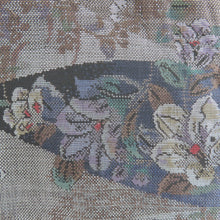 画像をギャラリービューアに読み込む, 紬 着物 大島紬 カタス式 重ね菱に花に花模様 茶色x紺色x緑色 正絹 袷 バチ衿 カジュアル 仕立て上がり着物 身丈159cm