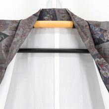 画像をギャラリービューアに読み込む, 紬 着物 大島紬 カタス式 重ね菱に花に花模様 茶色x紺色x緑色 正絹 袷 バチ衿 カジュアル 仕立て上がり着物 身丈159cm