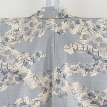 画像をギャラリービューアに読み込む, 紬 着物 雲取りに風景模様 クリーム色x灰色 正絹 袷 広衿 カジュアル 仕立て上がり着物 身丈156cm