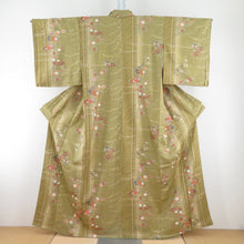 Load image into Gallery viewer, Komon Hagi on a fan and a flower pattern, a lined wide collar mulberry brown foil with a pure silk -tailored casual kimono 157cm