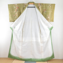 Load image into Gallery viewer, Komon Hagi on a fan and a flower pattern, a lined wide collar mulberry brown foil with a pure silk -tailored casual kimono 157cm