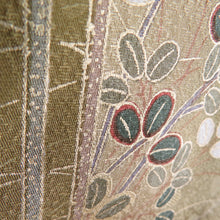 Load image into Gallery viewer, Komon Hagi on a fan and a flower pattern, a lined wide collar mulberry brown foil with a pure silk -tailored casual kimono 157cm