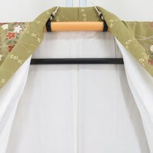 Load image into Gallery viewer, Komon Hagi on a fan and a flower pattern, a lined wide collar mulberry brown foil with a pure silk -tailored casual kimono 157cm