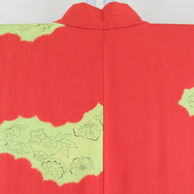 画像をギャラリービューアに読み込む, 羽織 絞り オレンジ色x黄色 流水に花模様 菱型地文 正絹 着物ジャケット 仕立て上がり 身丈82.5cm