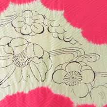 画像をギャラリービューアに読み込む, 羽織 絞り オレンジ色x黄色 流水に花模様 菱型地文 正絹 着物ジャケット 仕立て上がり 身丈82.5cm