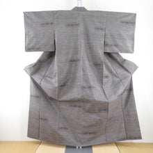 画像をギャラリービューアに読み込む, 紬 着物 大島紬 カタス式 花模様 茶色x青紫色x灰色 正絹 袷 広衿 カジュアル 仕立て上がり着物 身丈158cm