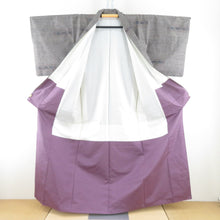 画像をギャラリービューアに読み込む, 紬 着物 大島紬 カタス式 花模様 茶色x青紫色x灰色 正絹 袷 広衿 カジュアル 仕立て上がり着物 身丈158cm