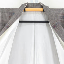 画像をギャラリービューアに読み込む, 紬 着物 大島紬 カタス式 花模様 茶色x青紫色x灰色 正絹 袷 広衿 カジュアル 仕立て上がり着物 身丈158cm