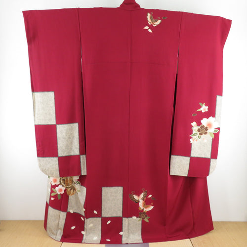 振袖 桜に毬文様 正絹 袷 広衿 赤色 成人式 卒業式 フォーマル 仕立て上がり 着物 身丈166cm 美品