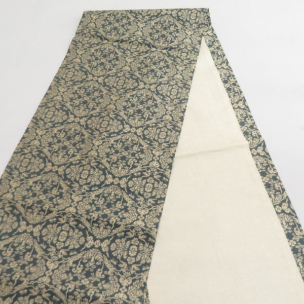 袋帯 洒落袋帯 正絹 織り模様 山羊花卉文 正倉院模様 全通柄 グリーングレーｘクリーム色 仕立て上がり 着物帯 長さ448cm 【キモノオフ野々市若松店】 袋帯 洒落袋帯 正絹 織り模様 山羊花卉文 正倉院模様 全通柄 グリーン