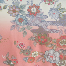 Load image into Gallery viewer, Komon Fogi flower pattern blur dyed blue x pink foil with pink foil Saaya -shaped ground crest x silver lined wide collar pure silk
