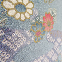 Load image into Gallery viewer, Komon Fogi flower pattern blur dyed blue x pink foil with pink foil Saaya -shaped ground crest x silver lined wide collar pure silk