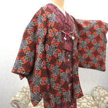 Load image into Gallery viewer, Haori Antique Pale Silk Orange Black White Black White Ichimatsu Pine Block Check Race Tone Design Retro Meiji / Taisho Roman Modern Japanese Western Mix Difficulties 79cm