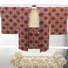 Load image into Gallery viewer, Haori Antique Pale Silk Orange Black White Black White Ichimatsu Pine Block Check Race Tone Design Retro Meiji / Taisho Roman Modern Japanese Western Mix Difficulties 79cm