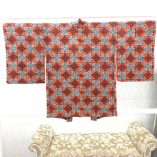 Load image into Gallery viewer, Haori Antique Pale Silk Orange Black White Black White Ichimatsu Pine Block Check Race Tone Design Retro Meiji / Taisho Roman Modern Japanese Western Mix Difficulties 79cm