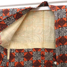 Load image into Gallery viewer, Haori Antique Pale Silk Orange Black White Black White Ichimatsu Pine Block Check Race Tone Design Retro Meiji / Taisho Roman Modern Japanese Western Mix Difficulties 79cm