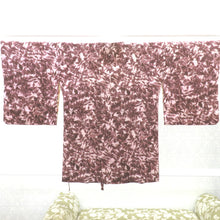 画像をギャラリービューアに読み込む, 道行 アンティーク 昔道行 正絹 ピンク紫 紫 葉文様 レトロ 明治・大正ロマン モダン 和洋ミックス ちりよけ 防寒 汚れ防止  身丈81.2cm
