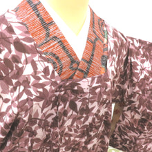 画像をギャラリービューアに読み込む, 道行 アンティーク 昔道行 正絹 ピンク紫 紫 葉文様 レトロ 明治・大正ロマン モダン 和洋ミックス ちりよけ 防寒 汚れ防止  身丈81.2cm