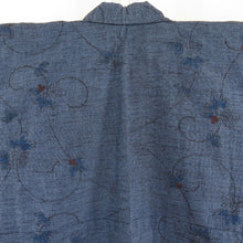 画像をギャラリービューアに読み込む, 紬着物 紺色x赤色 花模様 正絹 袷 バチ衿 カジュアル 仕立て上がり着物 身丈157cm