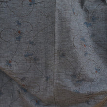 画像をギャラリービューアに読み込む, 紬着物 紺色x赤色 花模様 正絹 袷 バチ衿 カジュアル 仕立て上がり着物 身丈157cm