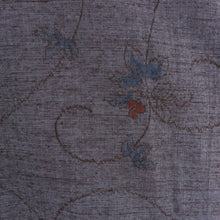 画像をギャラリービューアに読み込む, 紬着物 紺色x赤色 花模様 正絹 袷 バチ衿 カジュアル 仕立て上がり着物 身丈157cm