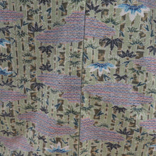 Load image into Gallery viewer, 紬 着物 竹模様 緑色x青色x灰色 袷 バチ衿 正絹 仕立て上がり カジュアル 身丈157cm