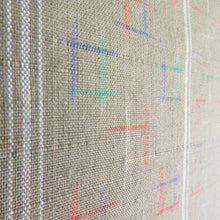 Load image into Gallery viewer, 紬 着物 縞に絣模様 カーキ色x多色 正絹 袷 広衿 カジュアル 仕立て上がり着物 身丈158cm