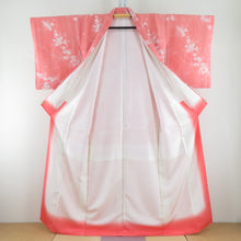 Load image into Gallery viewer, 小紋 江戸小紋風模様に小花模様 サーモンオレンジx白 袷 広衿 正絹 仕立て上がり カジュアル着物 身丈159cm
