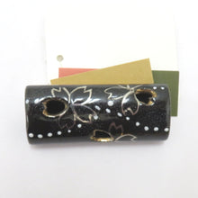 画像をギャラリービューアに読み込む, 和小物 京焼 竹精陶苑 趣楽座 帯留め 筒型 透かし彫り 陶器 桜 黒 箱有 帯どめ  未使用品