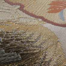 Load image into Gallery viewer, 袋帯 雪輪に鳳凰紋様 金糸x銀糸 ゴールドxベージュ色x多色  六通柄 正絹 仕立て上がり 着物帯 長さ416cm