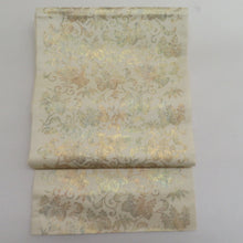 Load image into Gallery viewer, 袋帯 正倉院模様 金糸 ベージュxゴールド本金箔 六通柄 正絹 仕立て上がり 着物帯 長さ440cm