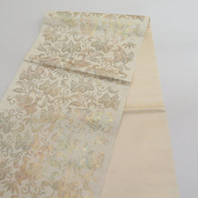 Load image into Gallery viewer, 袋帯 正倉院模様 金糸 ベージュxゴールド本金箔 六通柄 正絹 仕立て上がり 着物帯 長さ440cm