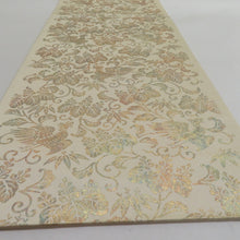 Load image into Gallery viewer, 袋帯 正倉院模様 金糸 ベージュxゴールド本金箔 六通柄 正絹 仕立て上がり 着物帯 長さ440cm